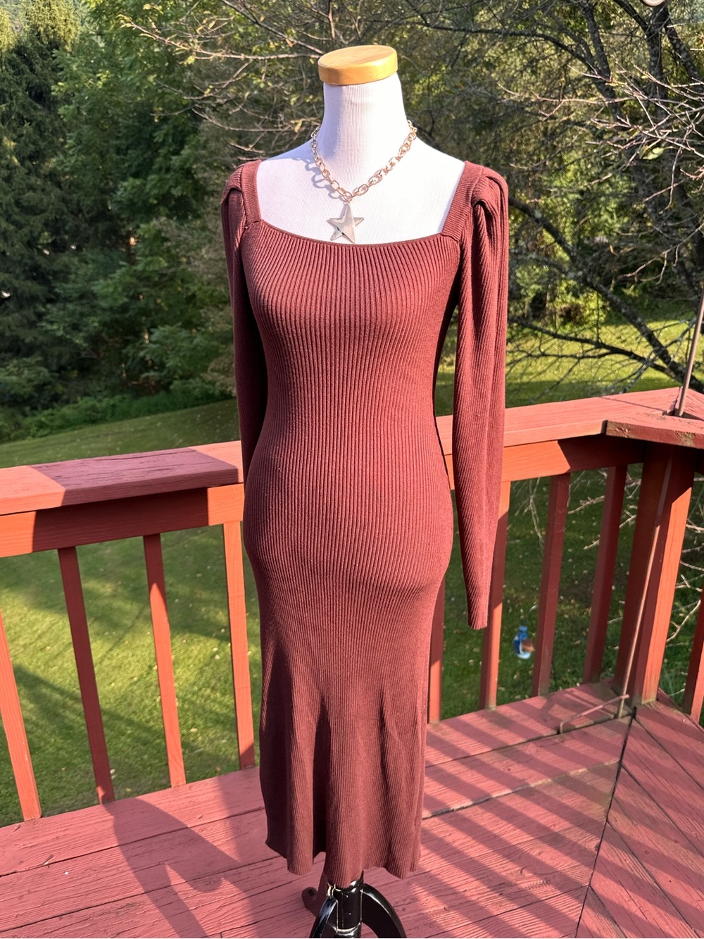 Rachel Parcell Chocolate Brown Ribbed Sweater Midi Dress